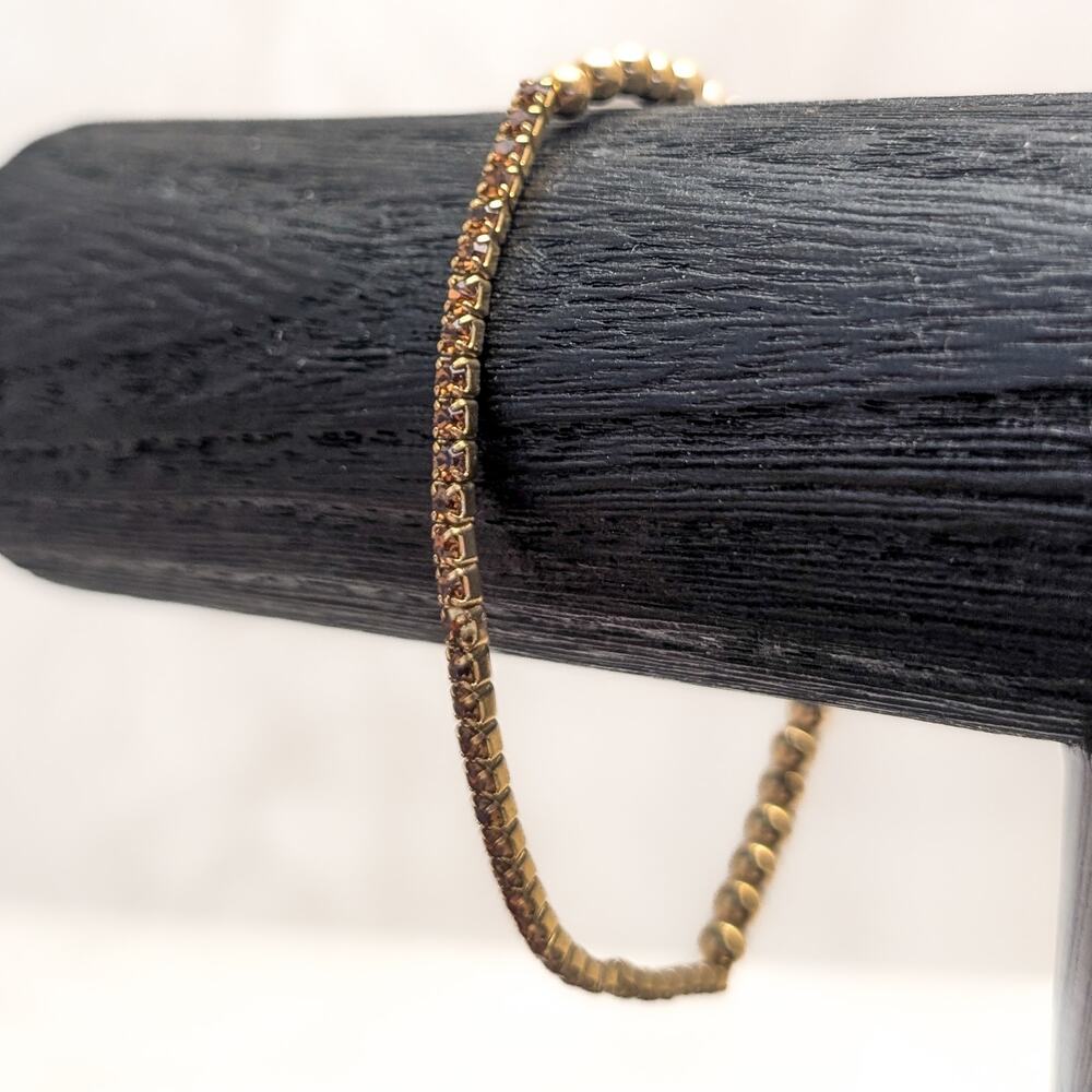 Dainty Gold Tone with Brown Gems Stretch Bracelet